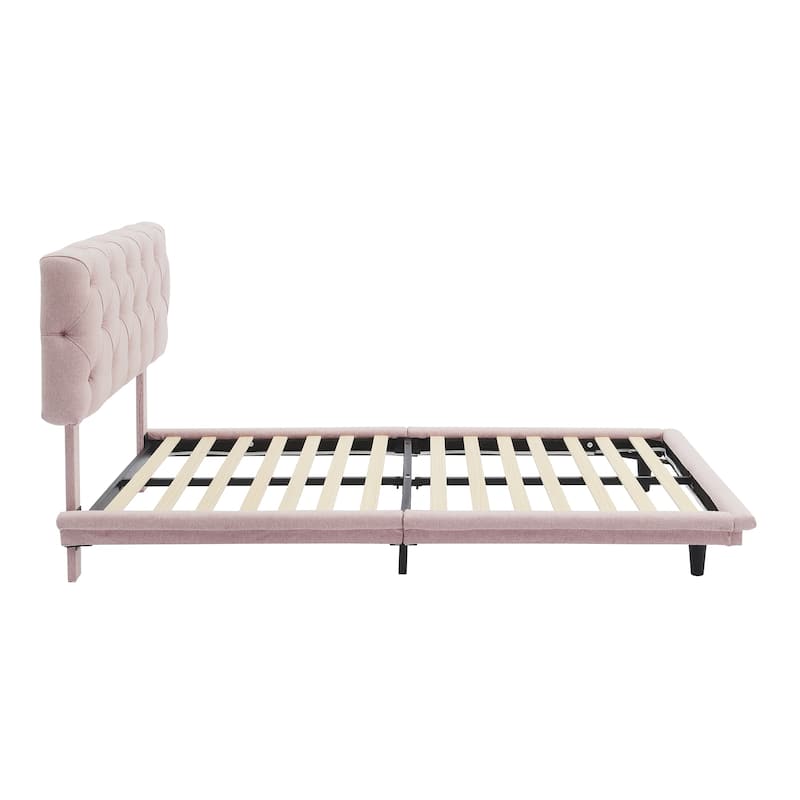 Full/Twin Size Upholstered Bed with Light Stripe, Floating Platform Bed