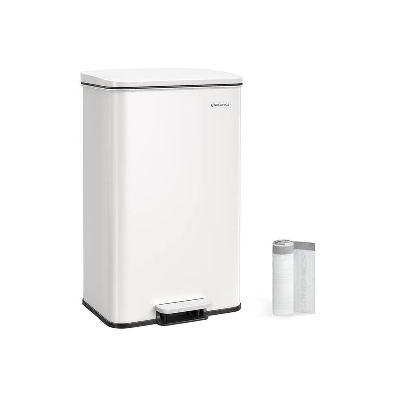 10.5 Gallon Stainless Steel Kitchen Garbage Trash Can with Lid Included 15 Garbage Bags - White