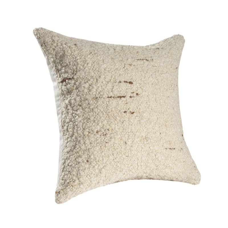 Handmade Boucle Wool Square Throw Pillow Cover - 24" - Cream