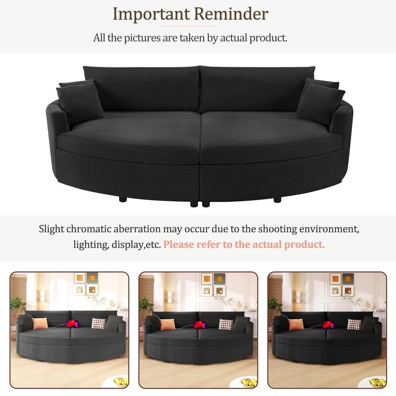 102.3" Oversized Double Chaise Lounge Sofa, Corduroy Upholstered Sleeper Sofa Bed 2 Seat Sofa Loveseat with USB Ports