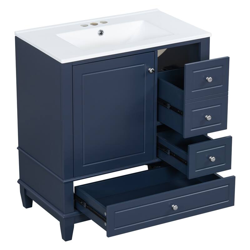 Bathroom Vanity with Sink, Bathroom Storage Cabinet with 3 Drawers and 1 Door, Bathroom Vanities with Solid Wood Frame