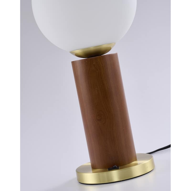 1-Light Dark Oak And Stain Brass Table Lamp With A Glass Shade