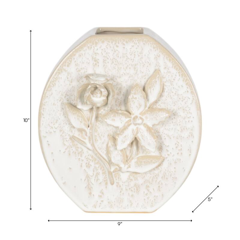 Ceramic Earthenware Textured Vase with Tapered Rim and Organic Pattern