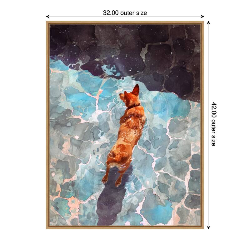 Dogs Life Wading by Justyna Jaszke Framed Canvas Wall Art - 32 x 42 in