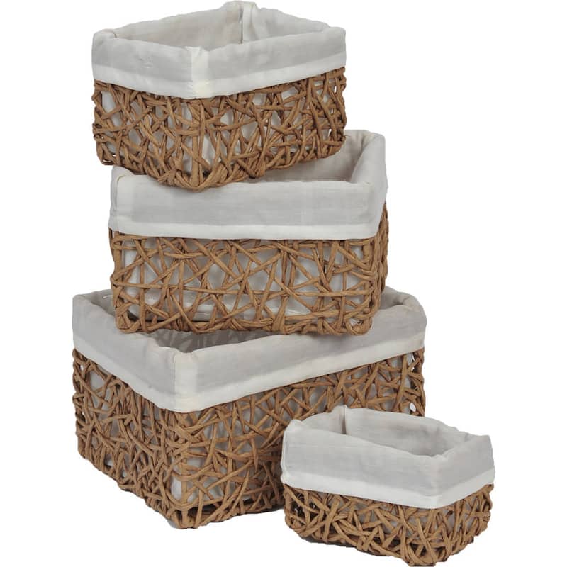 Paper Rope/ Linen Storage Baskets (Set of 4) - 8.4"L x 7.4"W x 6"H - Beige/Ecru