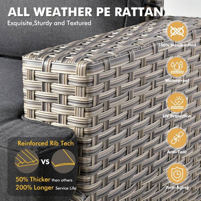 XIZZI 8-piece Outdoor Grey Wicker Furniture Conversation Set
