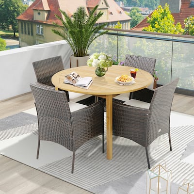 Gymax Patio Dining Chairs Set of 4 Outdoor PE Wicker Chairs w/
