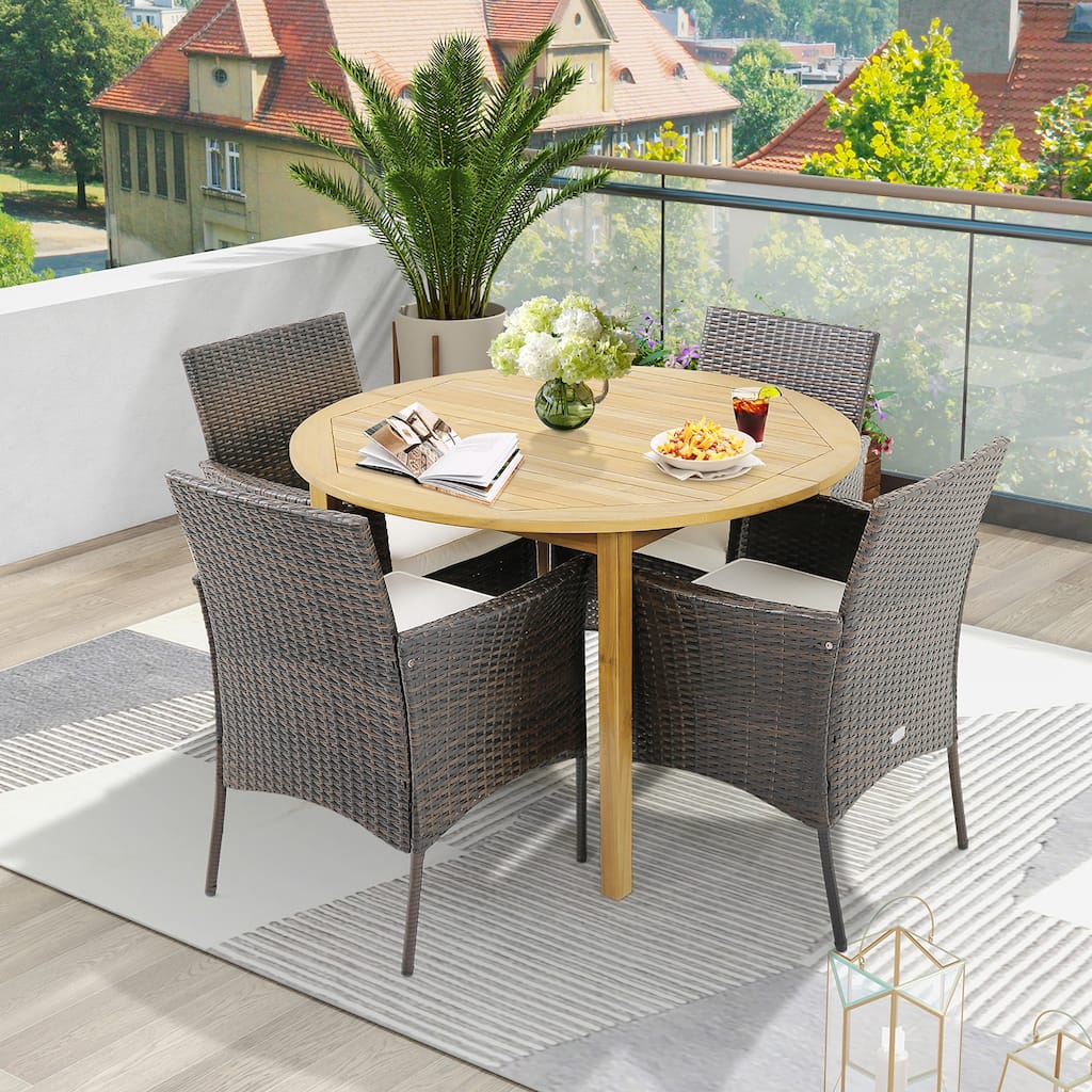 Gymax Patio Dining Chairs Set of 4 Outdoor PE Wicker Chairs w/