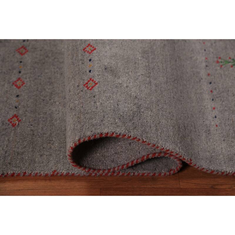 Gabbeh Oriental Area Rug Hand-Knotted Tribal Grey Wool Carpet - 5'8" x 7'7"