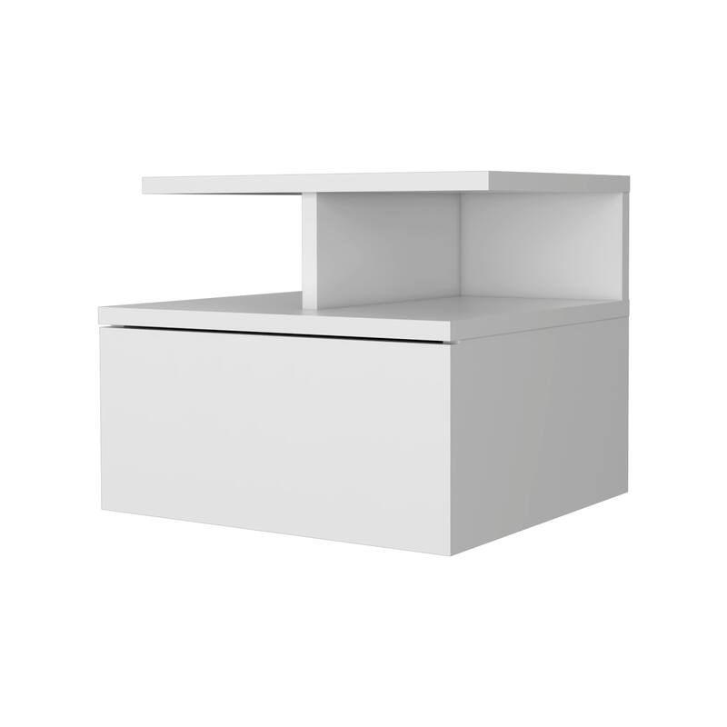 Wall-Mounted 1-Drawer Nightstand with 2-Tier Shelf