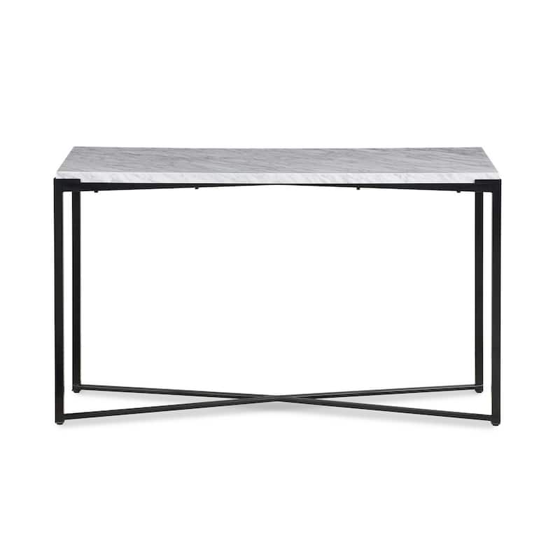 Agnew 50 Inch Console Table, White Marble Top, Tubular Black Steel Base