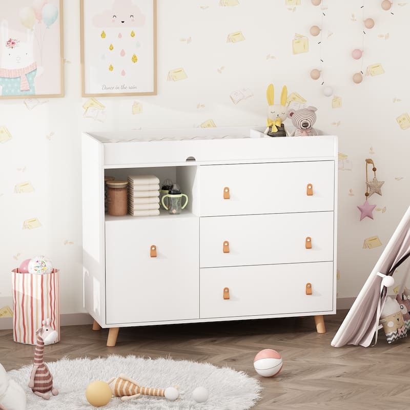Baby Changing Table Dresser Nursery Dresser Chest White/Grey/Oak