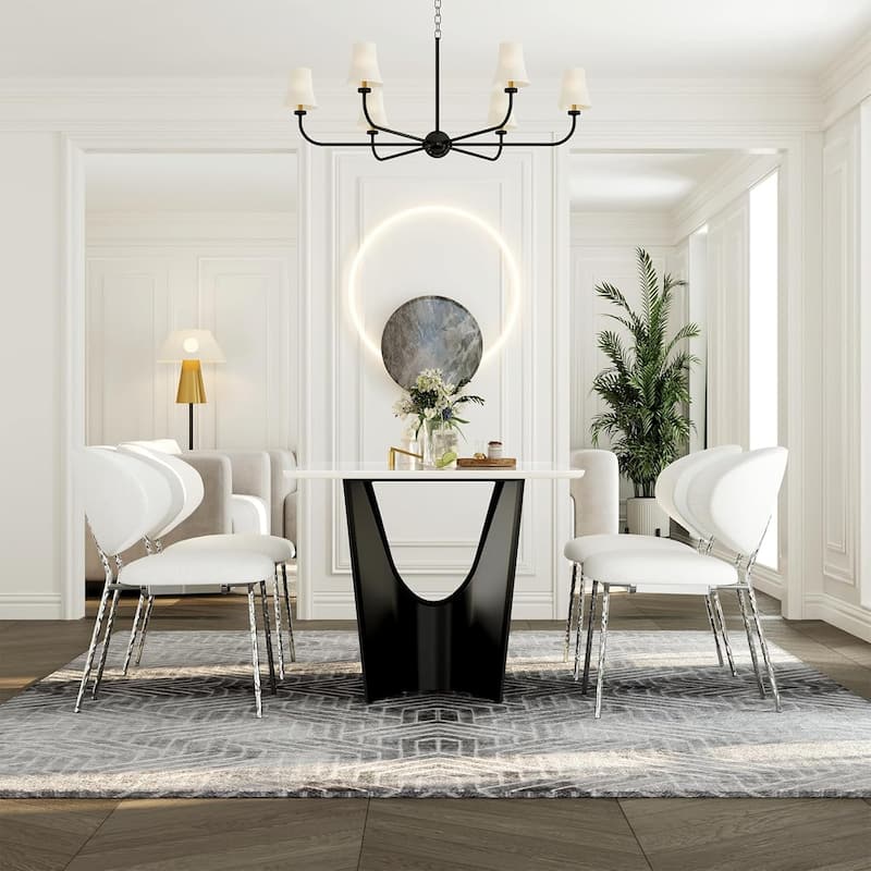 71 inch White Sintered Stone Dining Table with Black Base