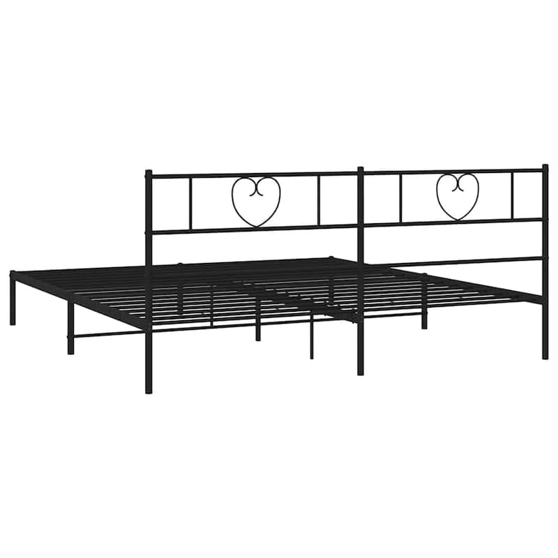 vidaXL California King Metal Bed with Headboard, Black, No Mattress