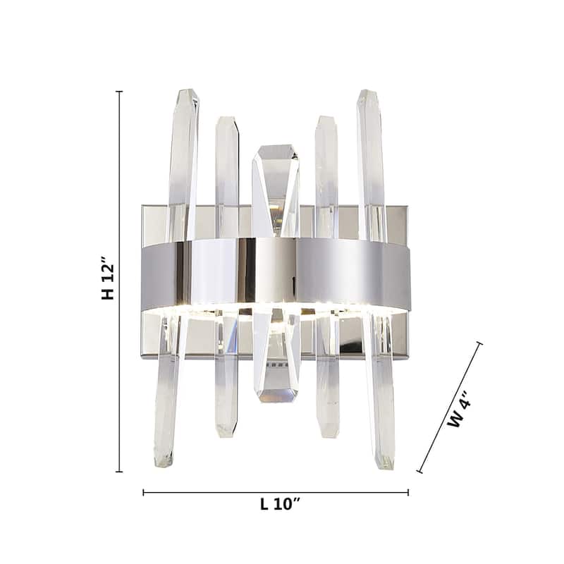 1-Light Chrome Stainless Steel LED Wall Sconce With Clear Crystal Accents