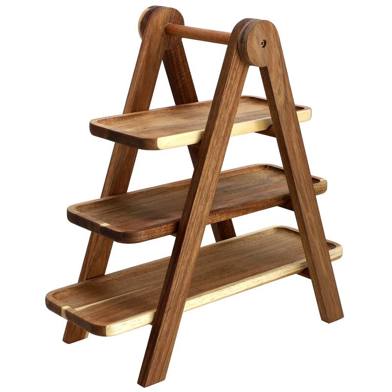 3 Tiered Acacia Wood Rectangular Stacked Tray Set Perfect For Serving