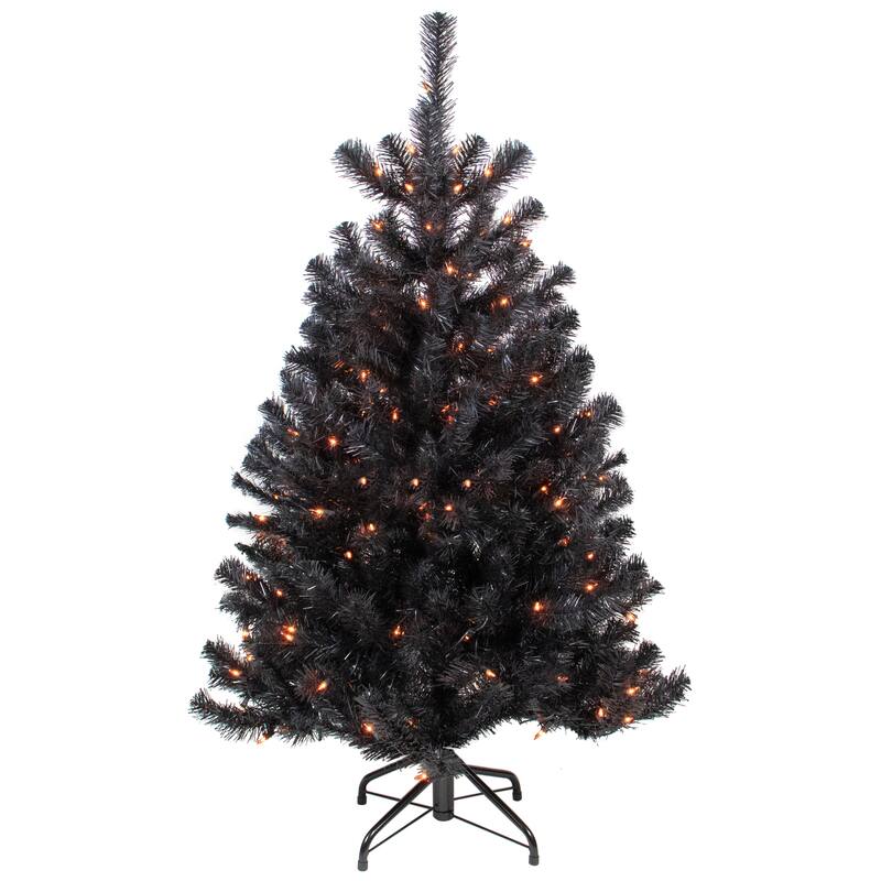 4ft Black Noble Spruce Artificial Halloween Tree, Orange Lights
