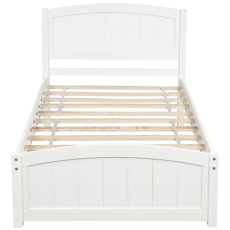Twin Size Wood Platform Bed with Classic Headboard & Footboard, Sturdy Solid Wood Slats Support