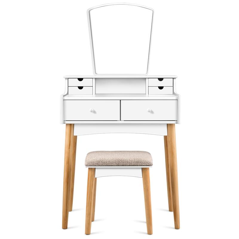 Costway Vanity Table 6 Dressing Table Cushioned Stool Makeup Table