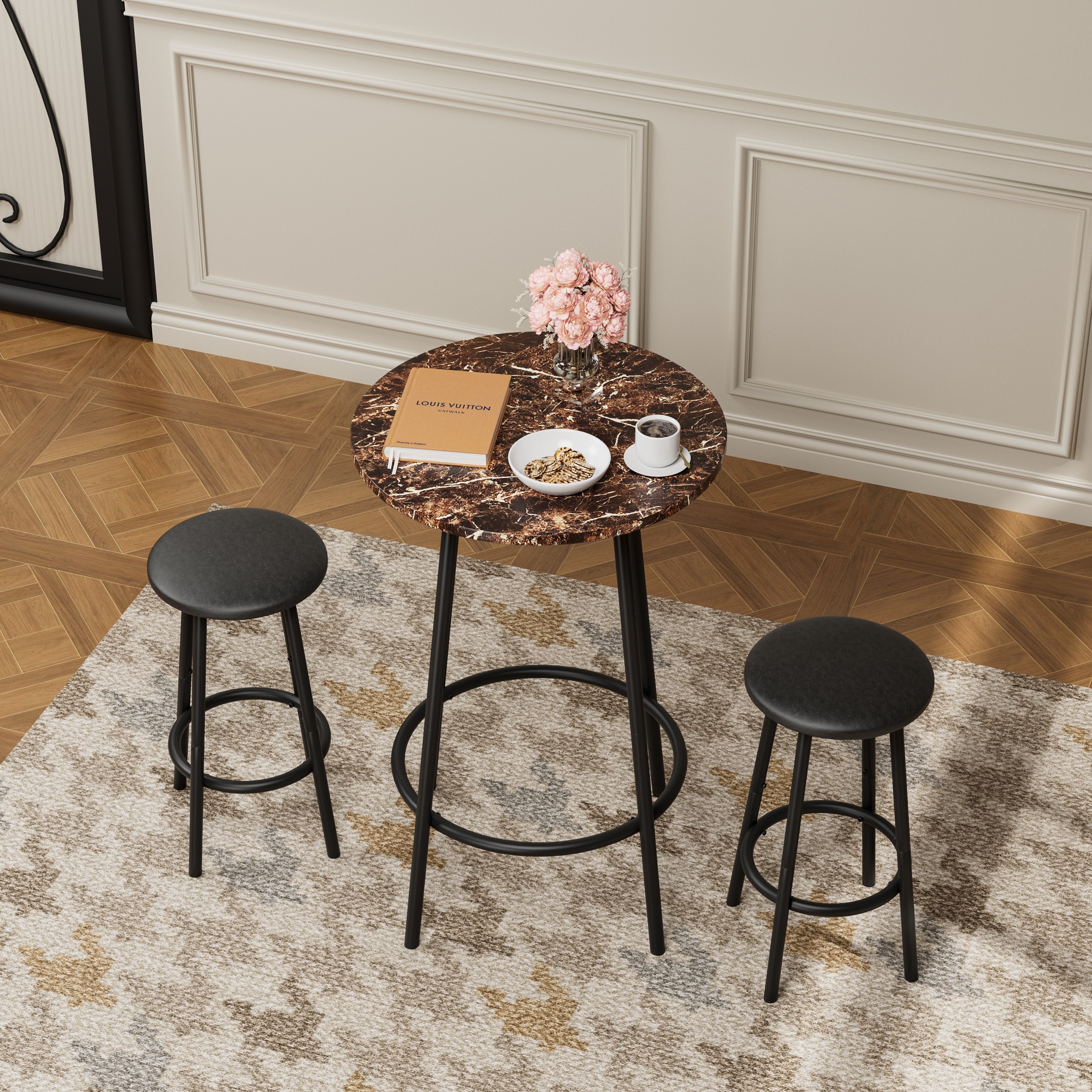 3-Piece Bar Table Set With 2 Bar Stools Modern Pub Table