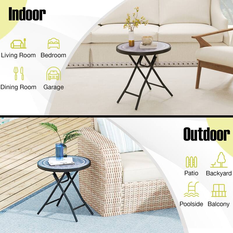 Gymax Round Folding Side Table 18 Inch Patio Coffee Table w/ Tempered