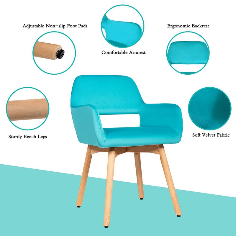 Set of 2 Velvet Arm Chairs Modern Leisure Accent Chair with Wood Legs