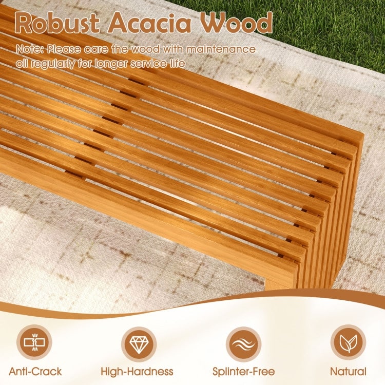 Teak Acacia Wood Outdoor Bench 36 inches Slatted Backless Patio Seating - 36” x 13” x 17.5”