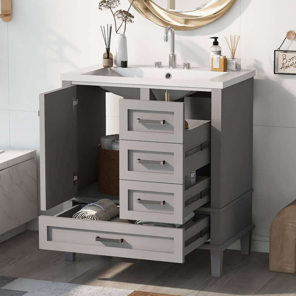 Modern Bathroom Vanity Cabinet with Sink, a Soft Closing Door & 3 Drawers