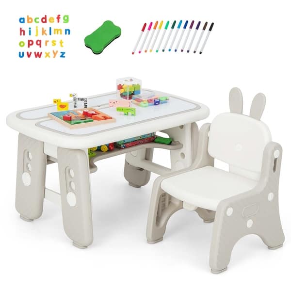 slide 2 of 11, Costway Kids Drawing Table & Chair Set Graffiti Toddlers Art Activity - See Details Beige - See Details