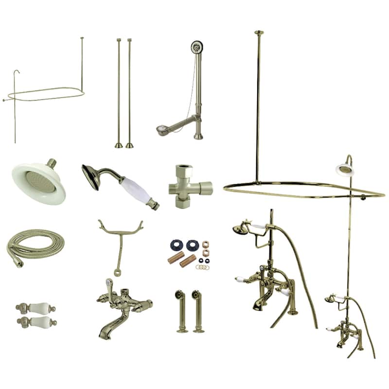 Kingston Brass Vintage Clawfoot Tub Faucet Package with Shower Enclosure - Brushed Nickel