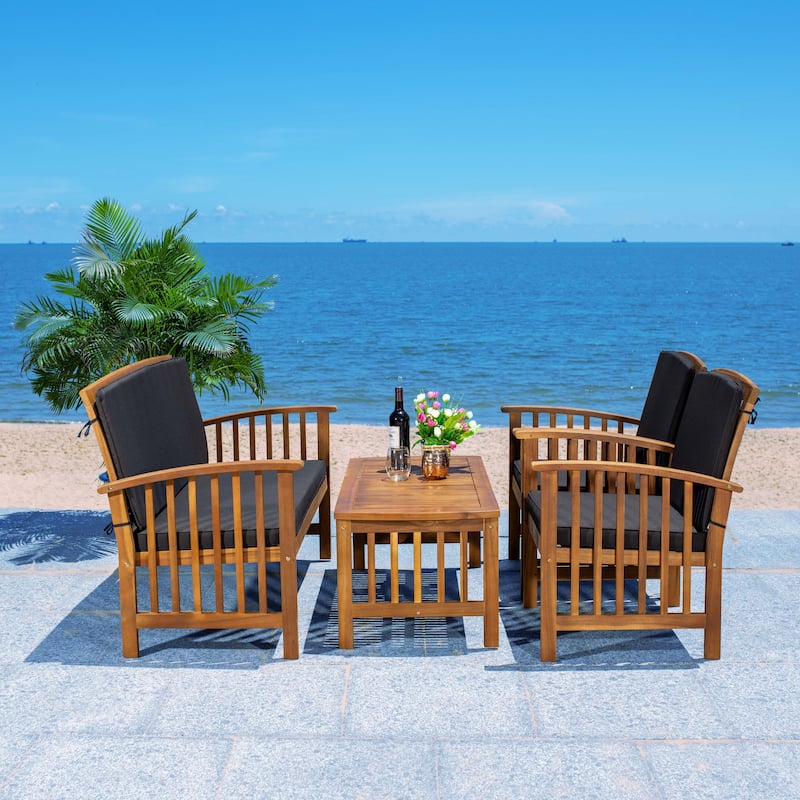 SAFAVIEH Outdoor Rocklin 4-piece Conversation Patio Set - Natural/Black