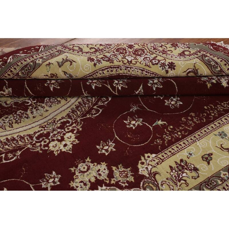 Burgundy Red Kashan Turkish Area Rug Machine Made Carpet - 6'6" x 9'10"