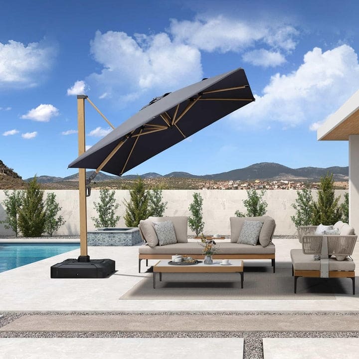 PURPLE LEAF Wood Grain Premium Patio Cantilever Umbrella