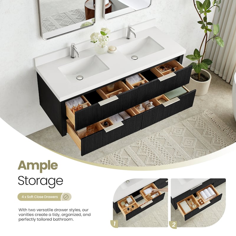 Barcelona Floating Bath Vanity with Quartz Stone Top without Mirror