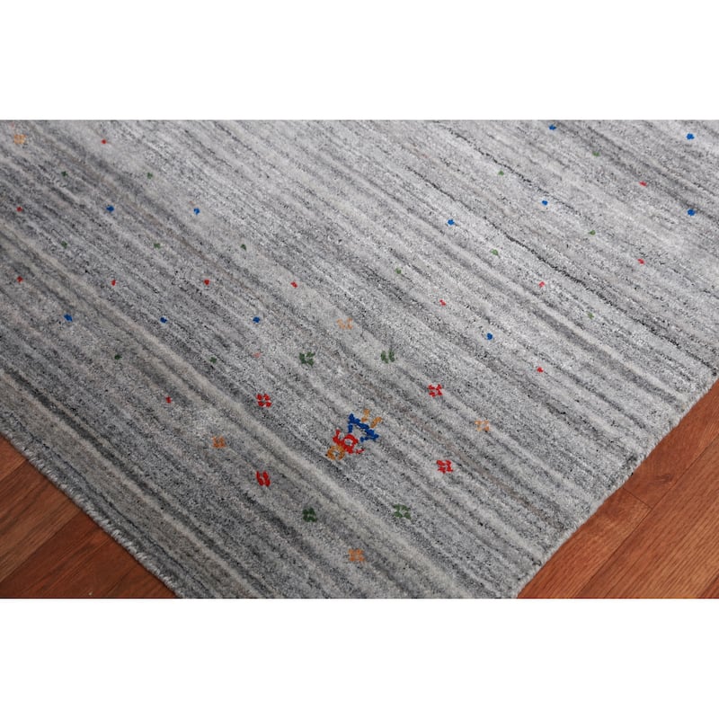 Silver Gray Gabbeh Indian Area Rug Handmade Wool Carpet - 8'10" x 11'10"