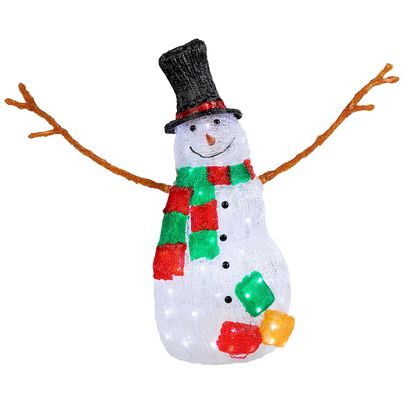 23" Lighted Commercial Grade Acrylic Snowman Christmas Display Decor - White