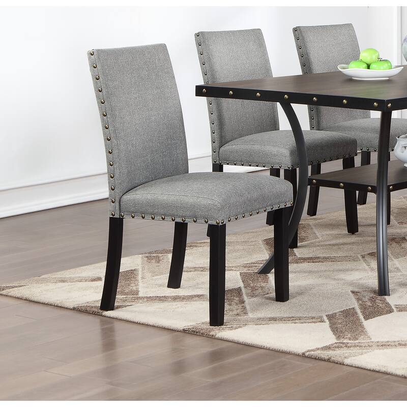 Modern Grey Fabric Dining Chairs with Plush Cushions and Nailhead Trim - Grey-1
