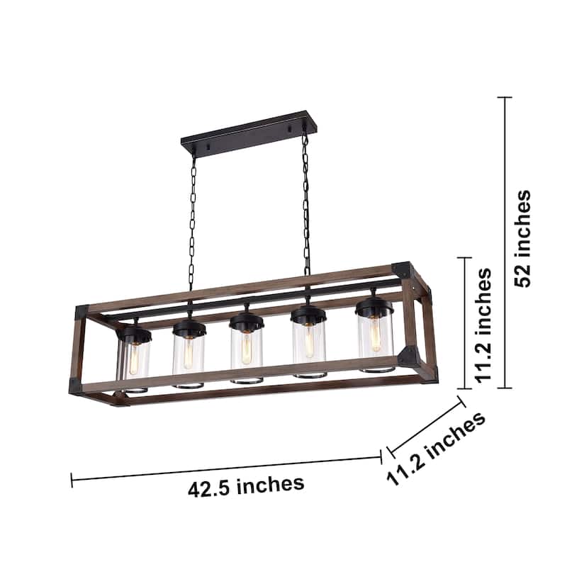 Daniela 5-light Antique Black Metal and Natural Wood Glass Chandelier