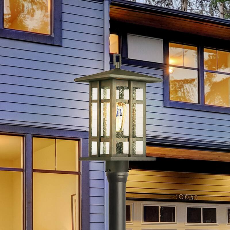 Eglo Arlington Creek 1-light Matte Bronze Outdoor Post Light with Clear Seeded Glass