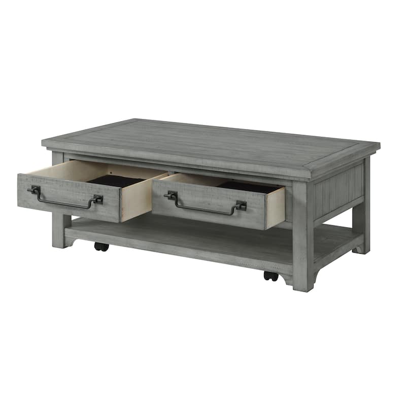 Beach House Dove Grey Solid Wood 2-Drawer Coffee Table