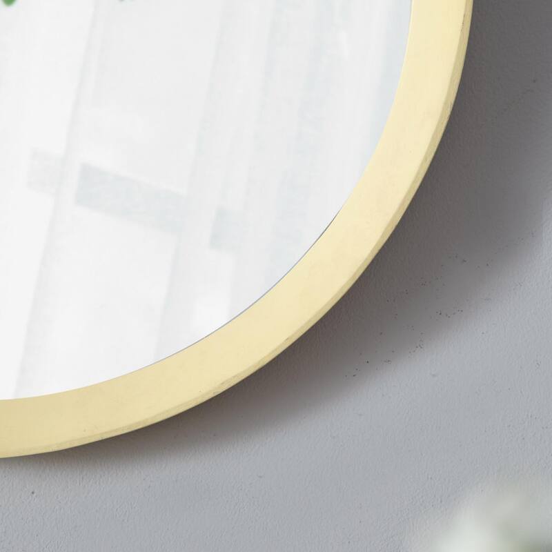 Round mirror with solid wood frame