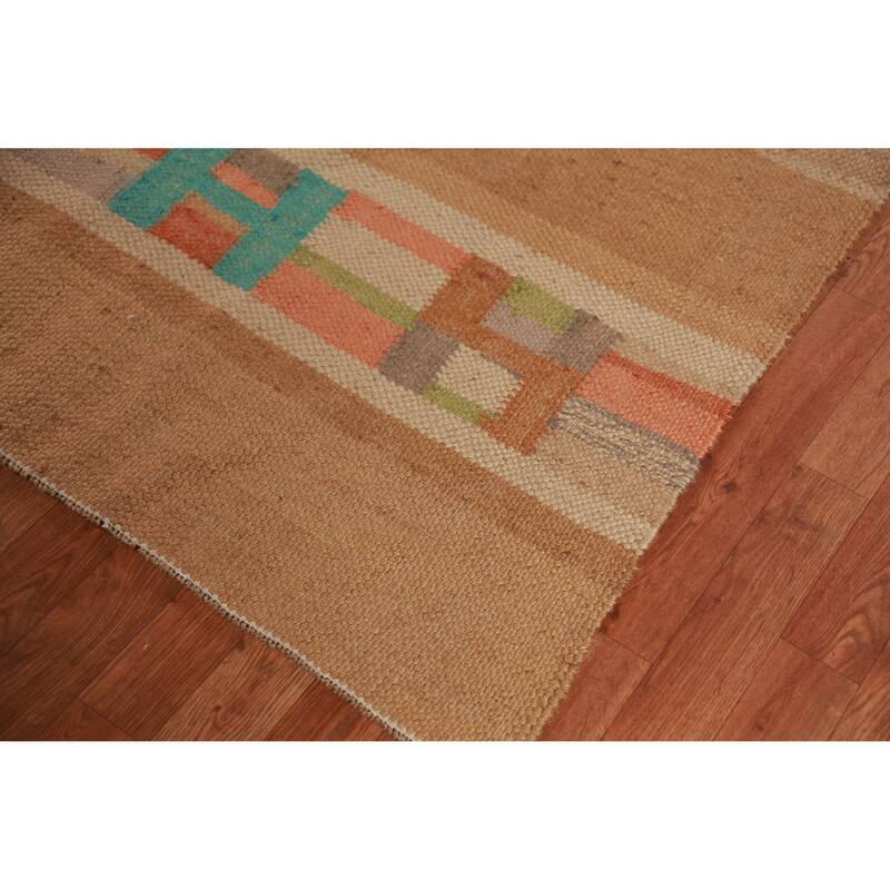 Hand Woven Oriental 100% Jute Carpet Modern Stripe Multi-Colored Kilim Area Rug - 12' 0'' X 8' 10''