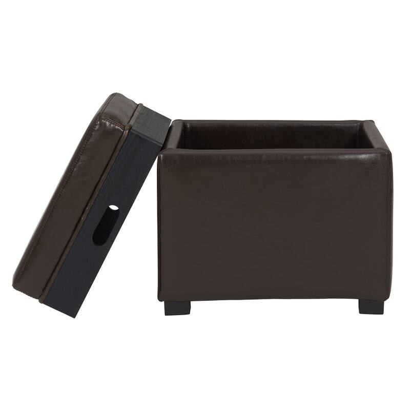 NPD Furniture Cameron Leather Square Storage Ottoman with Tray