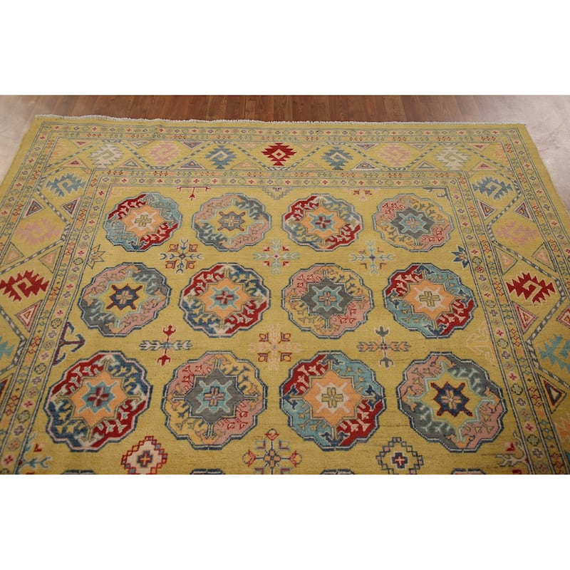 Geometric Kazak Area Rug Hand-Knotted Wool Carpet - 6'11" x 10'7"
