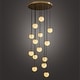 preview thumbnail 21 of 19, KAYLA Luxury 14-Light Alabaster Globe Chandelier in Vintage Copper Finish, Grand Pendant Light for Stairwells or Foyers - 138in
