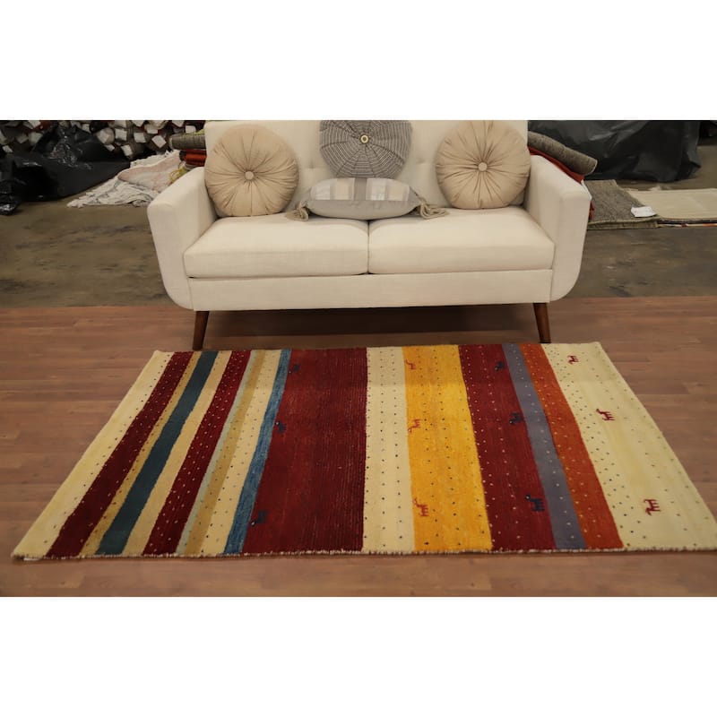Hand Knotted Oriental 100% Wool Carpet Tribal Animal Pictorial Multi-Colored Gabbeh Area Rug - 5' 11'' X 3' 10''
