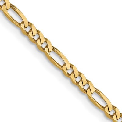 Curata 14k Yellow Gold 2.2mm Flat Figaro Chain Bracelet
