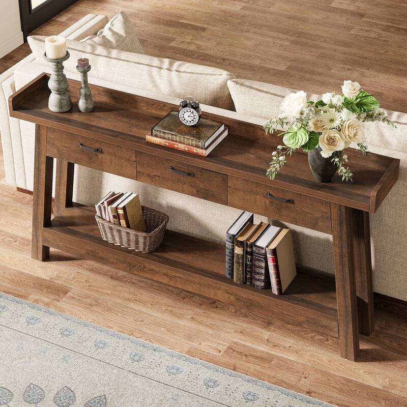 70.9'' Long Console Table with 3-Drawer, 2-Tier SofaTable for Entryway