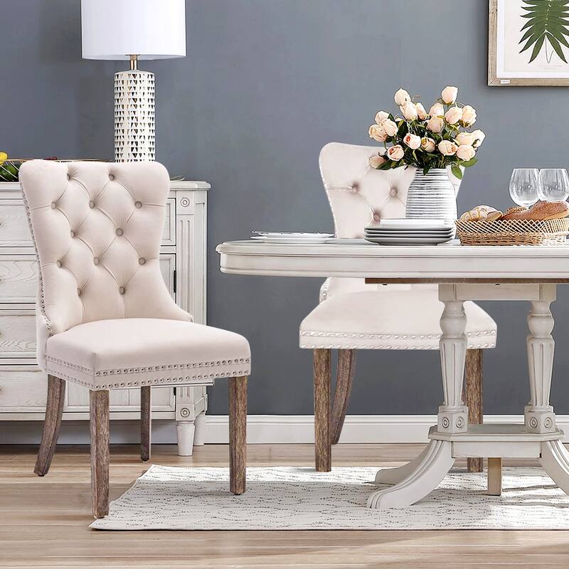 Dining Chairs Set of 6, Luxury Upholstered Velvet Kitchen Chairs Side Chair with Padded Seat Back and Solid Wood Legs