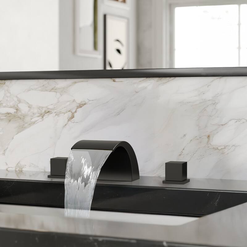Widespread Bathroom Faucet 3 Hole, Double Handle Waterfall Bathroom Sink Faucet with Drain Assembly